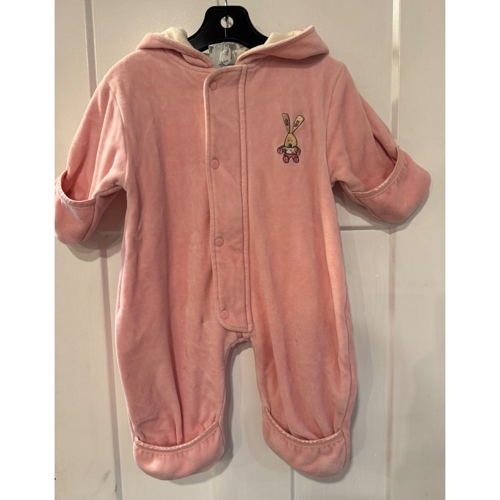Lullaby Club Playwear Baby Girl Pink Bunny Velour Hooded Snowsuit 6 Months